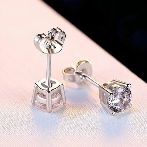 Moissanite Stud Earrings, 18K White Gold Plated 925 Sterling Silver Earring, 0.3-2.0 Carat Round Multicolor Lab Created Diamond,Men Women Jewelry in Kuwait
