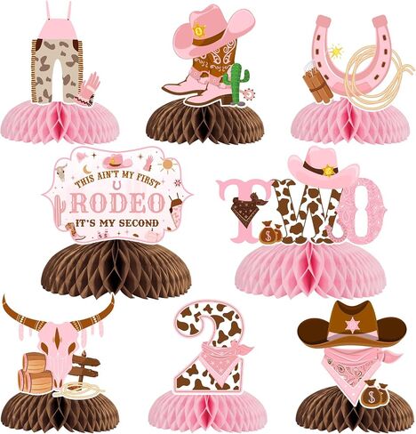 8pcs Cowgirl 2nd Birthday Decorations, 2nd Birthday Decorations for Girl Honeycomb Centerpieces, This Ain't My First Rodeo It's My 2nd Birthday Decorations Honeycomb Centerpieces in Saudi Arabia