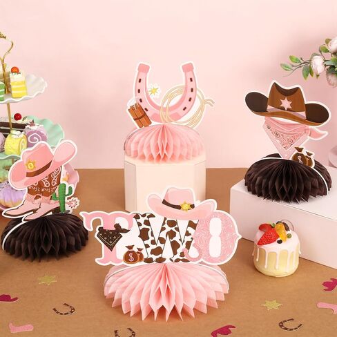 8pcs Cowgirl 2nd Birthday Decorations, 2nd Birthday Decorations for Girl Honeycomb Centerpieces, This Ain't My First Rodeo It's My 2nd Birthday Decorations Honeycomb Centerpieces in Saudi Arabia