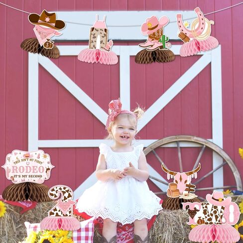8pcs Cowgirl 2nd Birthday Decorations, 2nd Birthday Decorations for Girl Honeycomb Centerpieces, This Ain't My First Rodeo It's My 2nd Birthday Decorations Honeycomb Centerpieces in Saudi Arabia