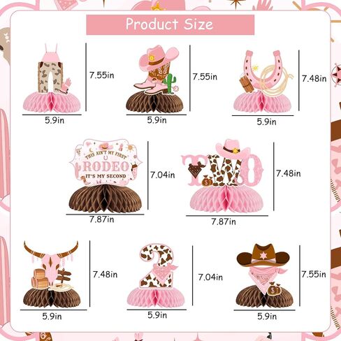 8pcs Cowgirl 2nd Birthday Decorations, 2nd Birthday Decorations for Girl Honeycomb Centerpieces, This Ain't My First Rodeo It's My 2nd Birthday Decorations Honeycomb Centerpieces in Saudi Arabia