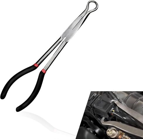 قطعة واحدة من أداة كماشة السيارة من النوع O، مقبض ممتد 11 بوصة، أداة فك قابس الإشعال الطويلة على شكل حرف O، مقبض مضاد للانزلاق للتمدد إلى مشبك خرطوم الرادياتير، عالمي للسيارات (أسود وفضي) in Kuwait