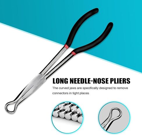 قطعة واحدة من أداة كماشة السيارة من النوع O، مقبض ممتد 11 بوصة، أداة فك قابس الإشعال الطويلة على شكل حرف O، مقبض مضاد للانزلاق للتمدد إلى مشبك خرطوم الرادياتير، عالمي للسيارات (أسود وفضي) in Kuwait