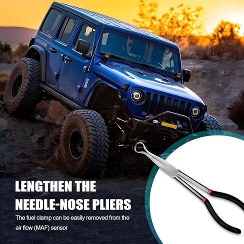 قطعة واحدة من أداة كماشة السيارة من النوع O، مقبض ممتد 11 بوصة، أداة فك قابس الإشعال الطويلة على شكل حرف O، مقبض مضاد للانزلاق للتمدد إلى مشبك خرطوم الرادياتير، عالمي للسيارات (أسود وفضي) in Kuwait