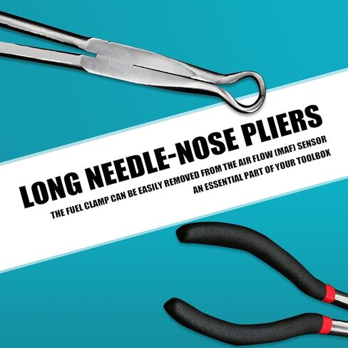 قطعة واحدة من أداة كماشة السيارة من النوع O، مقبض ممتد 11 بوصة، أداة فك قابس الإشعال الطويلة على شكل حرف O، مقبض مضاد للانزلاق للتمدد إلى مشبك خرطوم الرادياتير، عالمي للسيارات (أسود وفضي) in Kuwait