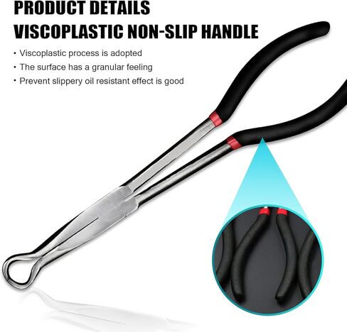 قطعة واحدة من أداة كماشة السيارة من النوع O، مقبض ممتد 11 بوصة، أداة فك قابس الإشعال الطويلة على شكل حرف O، مقبض مضاد للانزلاق للتمدد إلى مشبك خرطوم الرادياتير، عالمي للسيارات (أسود وفضي) in Kuwait