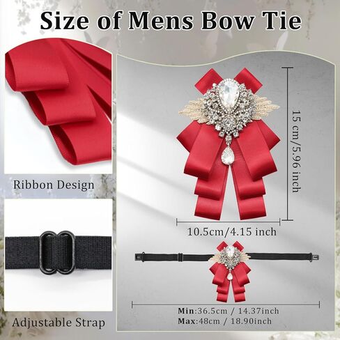 Mens Bow Tie, Black Navy Rhinestone Crystal Bow Tie for Women Men, Clip on Silk Ribbon Bowtie for Groom Banquet Dress in Kuwait