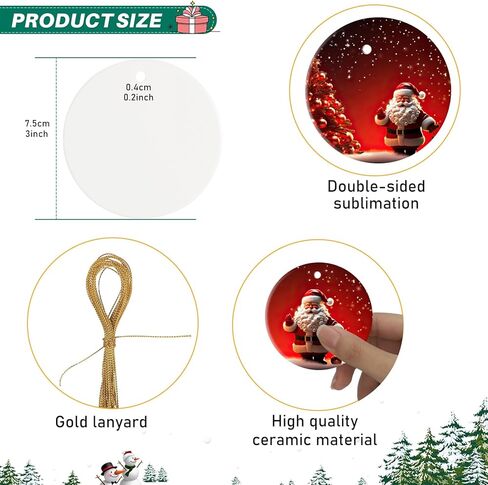 30 قطعة من الحلي الخزفية الفارغة على الوجهين 3 بوصة مستديرة التسامي حلية الفراغات السائبة زخرفة السيراميك فارغة للطباعة بالضغط الحراري صياغة DIY شخصية عيد الميلاد ديكور المنزل in Kuwait