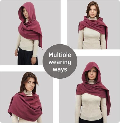 Women Men Fashion Shawl Scarf Cape | Multifunctional Hooded Cowl | Medieval Linen Cotton Cowl Hood |Vintage Goth Costume in Saudi Arabia