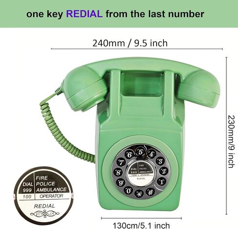 Wall Telephone, Corded Landline Phone for Home, Wall Mounted Retro Telephone, 1960s Old Fashion Antique Phones, Single Line Analog Trimline Phone with Loud Ringer for Seniors (Green) in Kuwait