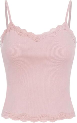 SOLY HUX Girl's Sleeveless Lace Trim Camisoles Spaghetti Strap Ribbed Crop Tank Tops in Saudi Arabia