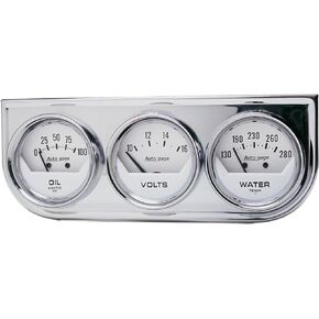 AUTO METER 2325 Autogage White Console Oil/Volt/Water Gauge with Chrome Steel , 2.3125 in.