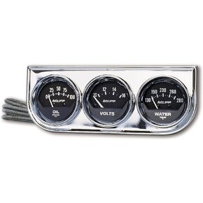 AUTO METER 2349 Autogage Black Oil/Water/Volt Gauge with Chrome Console Regular, 2.3125 in.