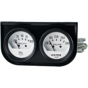 Auto Meter 2323 Autogage White Oil/Water Gauge with Black Console 2.3125 in.