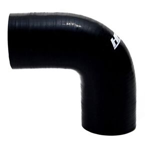 HPS HTSEC90-112-BLK Silicone High Temperature 4-ply Reinforced 90 degree Elbow Coupler Hose, 75 PSI Maximum Pressure, 4" Leg Length on each side, 1-1/8" ID, Black
