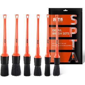 SPTA Car Detailing Brush Set, 5 Pack V2.0 Soft Boar Hair Auto Detail Brush Kit with Drill Adapter, for Automotive Interior Exterior Dashboard Engine Bay Seat Leather, Can be Used in Electric Drills