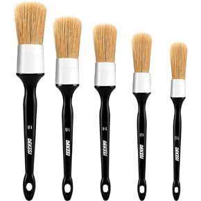 Car Detailing Brushes, 5pcs Boars Hair Detailing Brush, Detailing Brush Set for Cleaning Car Interior, Exterior, Wheel, Leather Seats, Engine Bay, Detail Brush for No Metal, Ultra Soft