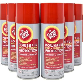 Fluid Film Rust & Corrosion Protection, Metal Surface Penetrant & Lubricant, Marine, Automotive, Industrial, Home, 11.75 Oz Aerosol Spray (Pack of 6)