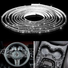 Kingdder Bling Car Trim Self Adhesive Bling Car Interior Exterior Accessories Car Accessories for Women Car Dashboard Decorations Rhinestone Car Accessories Bling Stickers (16.4 ft, White)