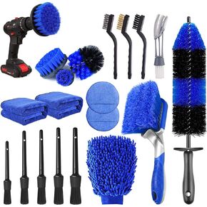 27Pcs Car Detailing Kit, Car Detailing Brush Set, Auto Detailing Drill Brush Set, Car Detailing Brushes, Car Wash Kit, Car Accessories, Car Cleaning Tools Kit for Interior, Exterior, Wheels