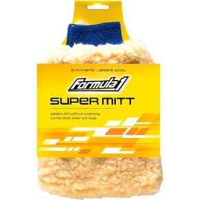 Formula 1 Super Car Wash Mitt – Synthetic Lambs Wool Wash Mitt Auto Detailing Supplies – Large Car Duster for Wet & Dry Applications – Super Absorbent Exterior Care Products