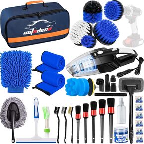 AUTODECO 34Pcs Car Detailing Brush Set, Car Detailing Kit, Auto Detailing Drill Brush Set, Car Detailing Brushes, Car Wash Cleaning Tools Kit for Interior, Exterior, Wheels, Blue