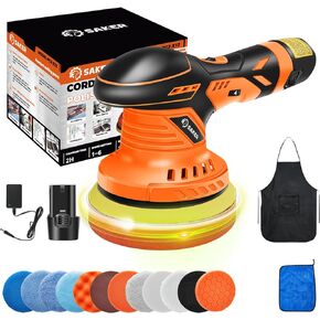 Saker Cordless Buffer Polisher, 6 Inch Fast Charging Portable Car Polishing Kit with 12V 2000mAh Battery, Polisher for Car Detailing Polishing Waxing