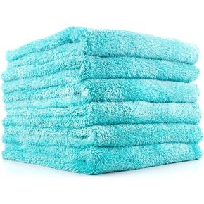 The Rag Company - Eagle Edgeless 450 (6-Pack) Professional Korean 70/30 Blend Super Plush Microfiber Detailing Buffing Polishing Drying Towels for Cars 16x16 in, Teal Blue