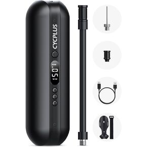 ضاغط هواء كهربائي من CYCPLUS منفاخ إطارات السيارة، بحد أقصى 150 رطل لكل بوصة مربعة، مضخة هواء ذات إغلاق تلقائي مع صمامات بريستا وشرايدر لجميع الدراجات النارية والسيارات (أسود) in Kuwait