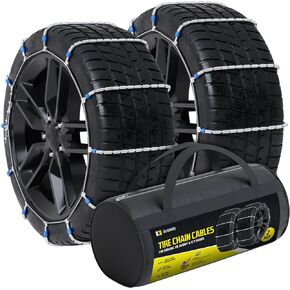 Tire Chain Cables For Snow & Ice, Fits Passenger Cars & Some SUVs, Constructed to Provide Maximum Traction & Grip - Set of 2 (X-Small)