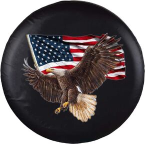 Spare Tire Cover, Wheel Cover with American Eagle USA Flag PVC Leather Waterproof Dust-Proof Universal Fit for Jeep Trailer RV SUV Camper Vehicle (14 Inch)