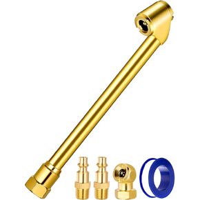 5-Pack Dual Head Air Chuck Set, 1/4 Inch Female NPT Closed Ball Tire Chuck with 2 Standard Male Quick Plug, 2 Way Connection Tire Air Fill Kit for Tire Inflator Gauge and Air Compressor