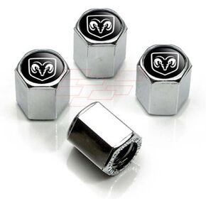 Dodge Ram Black Logo Chrome Tire Stem Valve Caps