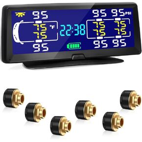 نظام مراقبة ضغط الإطارات من Hieha، 7.84 بوصة لاسلكيًا يعمل بالطاقة الشمسية RV TPMS مع 4 أجهزة استشعار لشاحنة مقطورة السفر والمنزل المتنقل ذو العجلة الخامسة، ومراقبة الضغط ودرجة الحرارة في الوقت الحقيقي (0 ~ 198 رطل لكل بوصة مربعة) in Saudi Arabia