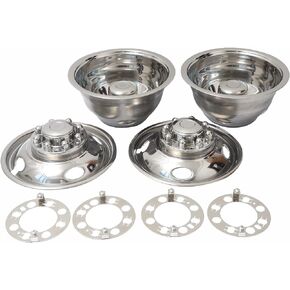 JIUXI 16 Inch 8 Lugs 4 Hand Holes Polished Stainless Steel Wheel Simulator Full Kits for 1974-2000 Chevy GMC 3500, 1974-1998 Ford F350, 2008-2021 Ford E350 E450 Van, 1974-1999 Dodge Ram 3500