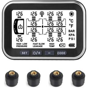 Taimster TPMS لـ RV/الحافلات/الكارفان/المنزل المتنقل/المقطورة/السفر/الشاحنات، نظام مراقبة ضغط الإطارات بالطاقة الشمسية اللاسلكي مع أجهزة استشعار غطاء سهلة التركيب DIY نطاق الضغط 0 ~ 188 رطل لكل بوصة مربعة (0 ~ 13 بار) 8 أجهزة استشعار