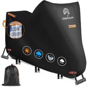 Motorcycle Covers Waterproof Outdoor Storage,600D Nano Oxford Fabric with License Plate Window,4 Reflective Strips,2 Locking Holes,3 Windproof Buckles,Storage Bag(2XL 90" x 37" x 50")