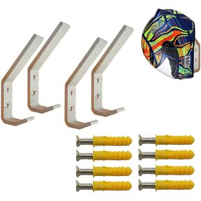 Deloky 4 Pack Motorcycle Helmet Holder Hook -Jacket Bags Wall Mount Cloth Display Rack Hook with Mounting Screws (4pcs Hook+ 8pcs Screws)