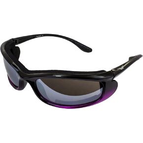 Global Vision Shadow Padded Wraparound Motorcycle Sunglasses for Women Shatterproof Two-Tone Black & Pink Frame w/Flash Mirror Lens Great for Small to Medium Faces