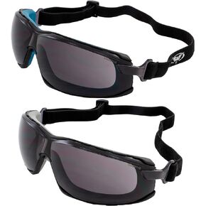 2 Pairs of Global Vision Sunn Up Gray & Blue Motorcycle & Safety Goggles ANSI Z87.1 Scratch-Resistant Anti-Fog Smoke Lenses