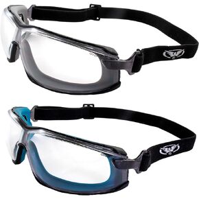 2 Pairs of Global Vision Sunn Up Gray & Blue Motorcycle & Safety Goggles ANSI Z87.1 Scratch-Resistant Anti-Fog Clear Lenses