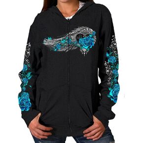 Hot Leathers Women's Angel Roses Zip-Up Hooded Sweatshirt