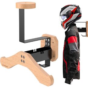 Helmet Holder- BoldByPIN Motorcycle Helmet Rack Wall Mount , Solid Wood & Heavy Duty Steel Helmet Wall Mount for Motorcycle/Football/Cycling Skiing/Tactical Gear Wall Hanger