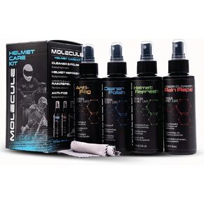 Molecule Premium Helmet Care Kit, Includes Anti-Fog, Cleaner Polish, Helmet Refresh, and Rain Repel, For Helmets, Visors, and Goggles, Cleans and Details, 4 Ounces (1 Kit)
