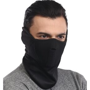 قناع رأس متين من النيوبرين نصف وجه للطقس البارد - قناع وجه نصف تزلج - قناع وجه شتوي للرجال للاستخدام في الهواء الطلق، دراجة نارية باللون الأسود