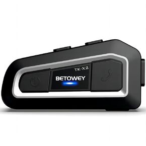 BETOWEY دراجة نارية الاتصال الداخلي 2 حزمة، TK-X2 خوذة سماعة رأس بخاصية البلوتوث مع نطاق 1000 متر، خياران للميكروفون للثلج/ATV/الدراجة الترابية