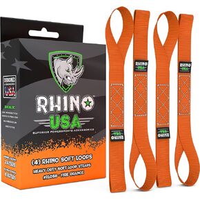 Rhino USA Soft Loop Motorcycle Tie-Down Straps (4PK) - 10,427lb Max Break Strength 1.7" x 17" Heavy-Duty Tie Downs for use w/Ratchet Strap (Black 4-Pack.)