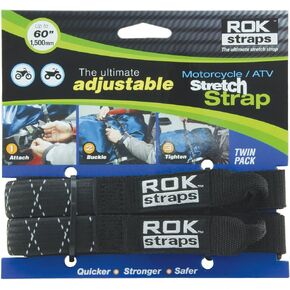 ROK Straps ROK-10050 Black/Reflective 18" - 60" Motorcycle/ATV Adjustable Stretch Strap