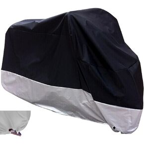 XYZCTEM Motorcycle Cover -Waterproof Outdoor Storage Bag,Made of Heavy Duty Material, Fits up to 87" Harley Davison and All Motors(Black& Lockholes& Professional Windproof Strap)
