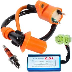 High Performance Racing Ignition Coil for GY6 50cc 150cc 125cc ATV Moped Scooter Parts with 6 Pin CDI 3 Electrode Spark Plug - Scooter Ignition Coil Moped Performance Parts by TOPEMAI